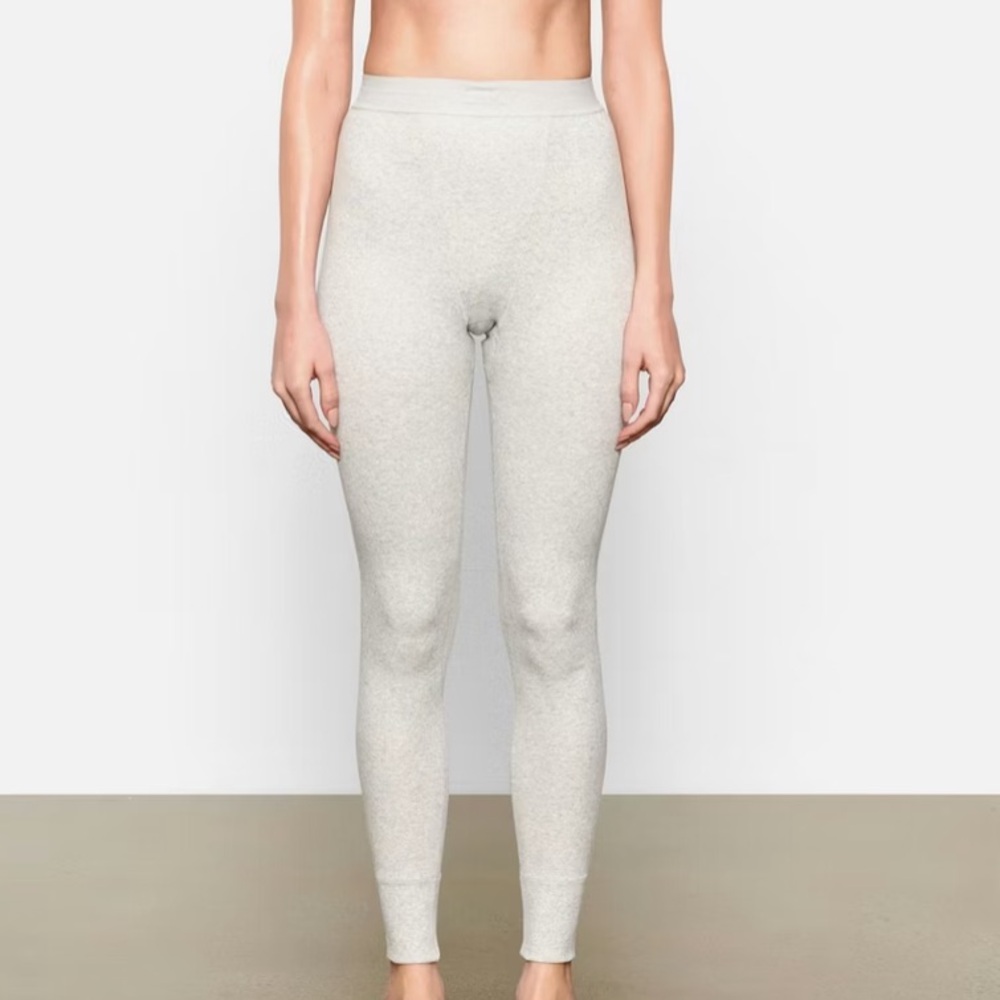 SKIMS Cozy Rib High-Waist Leggings in Light Heather